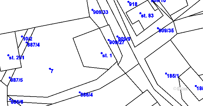 Parcela st. 1 v KÚ Rváčov u Hlinska, Katastrální mapa