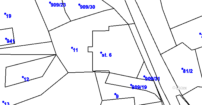 Parcela st. 6 v KÚ Rváčov u Hlinska, Katastrální mapa