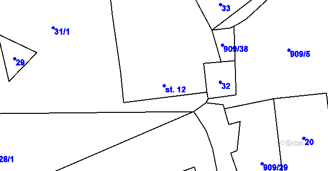 Parcela st. 12 v KÚ Rváčov u Hlinska, Katastrální mapa