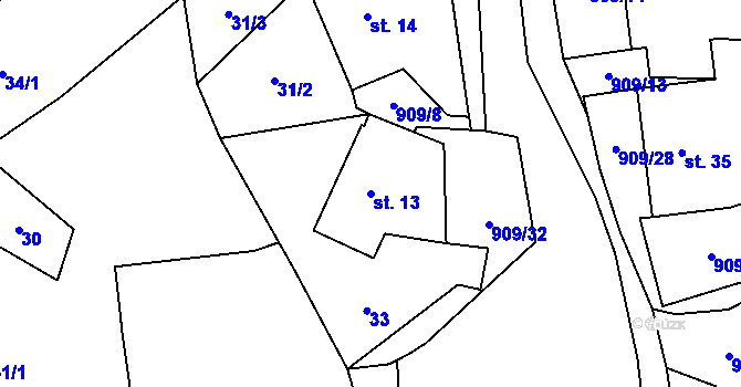 Parcela st. 13 v KÚ Rváčov u Hlinska, Katastrální mapa