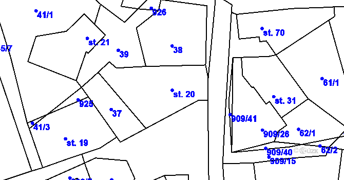 Parcela st. 20 v KÚ Rváčov u Hlinska, Katastrální mapa