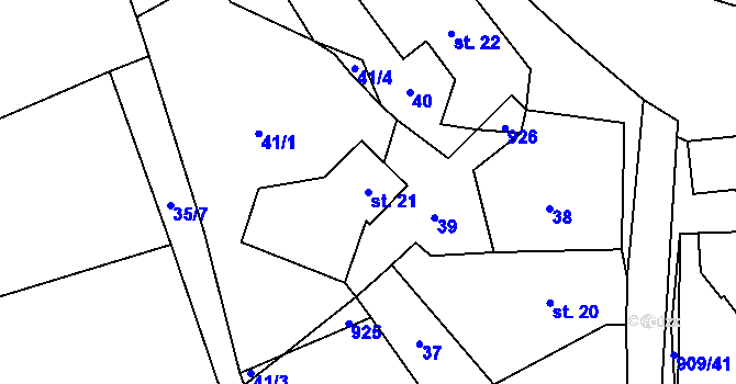 Parcela st. 21 v KÚ Rváčov u Hlinska, Katastrální mapa