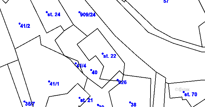 Parcela st. 22 v KÚ Rváčov u Hlinska, Katastrální mapa