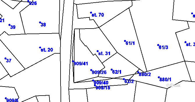 Parcela st. 31 v KÚ Rváčov u Hlinska, Katastrální mapa