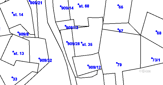 Parcela st. 35 v KÚ Rváčov u Hlinska, Katastrální mapa