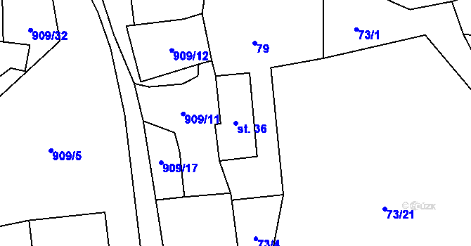 Parcela st. 36 v KÚ Rváčov u Hlinska, Katastrální mapa