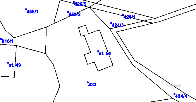 Parcela st. 51 v KÚ Rváčov u Hlinska, Katastrální mapa