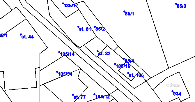 Parcela st. 82 v KÚ Rváčov u Hlinska, Katastrální mapa
