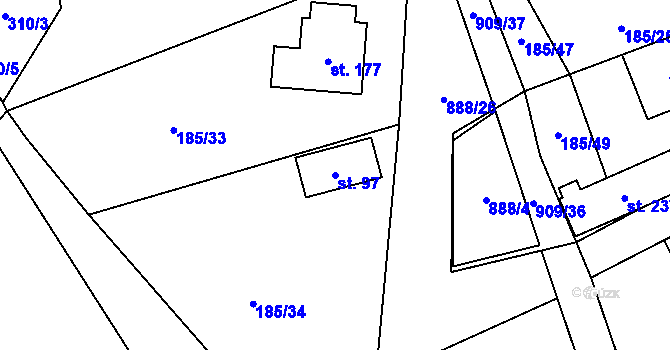 Parcela st. 97 v KÚ Rváčov u Hlinska, Katastrální mapa