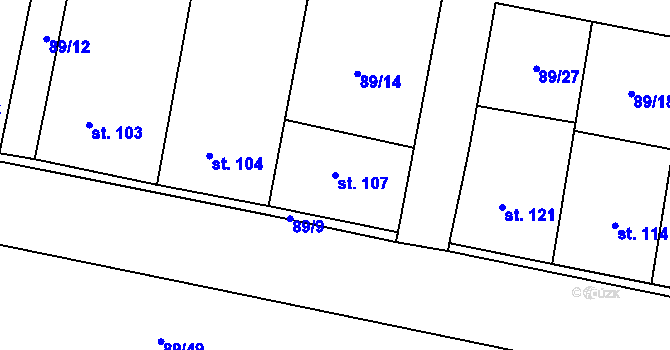 Parcela st. 107 v KÚ Rváčov u Hlinska, Katastrální mapa