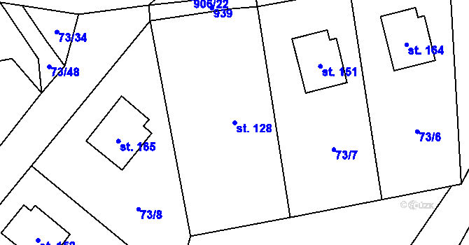 Parcela st. 128 v KÚ Rváčov u Hlinska, Katastrální mapa