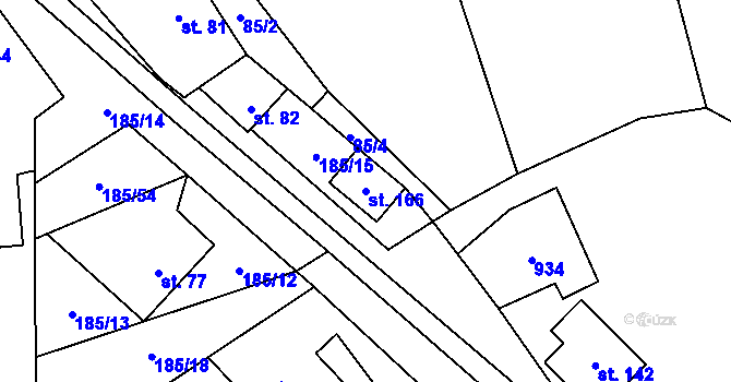 Parcela st. 166 v KÚ Rváčov u Hlinska, Katastrální mapa