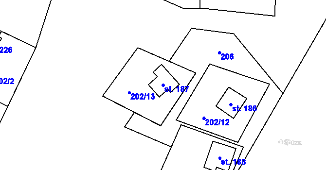 Parcela st. 187 v KÚ Rváčov u Hlinska, Katastrální mapa