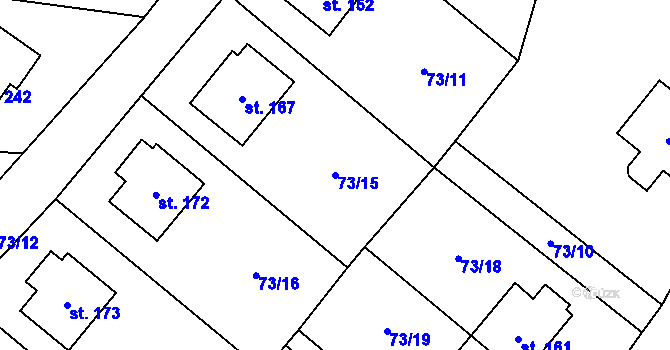 Parcela st. 73/15 v KÚ Rváčov u Hlinska, Katastrální mapa