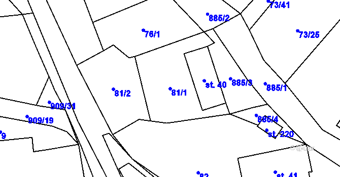 Parcela st. 81/1 v KÚ Rváčov u Hlinska, Katastrální mapa