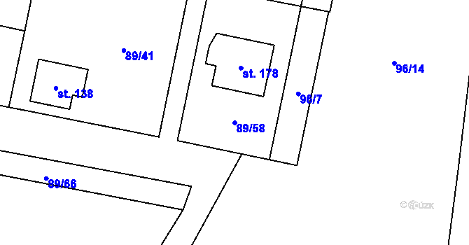 Parcela st. 89/58 v KÚ Rváčov u Hlinska, Katastrální mapa