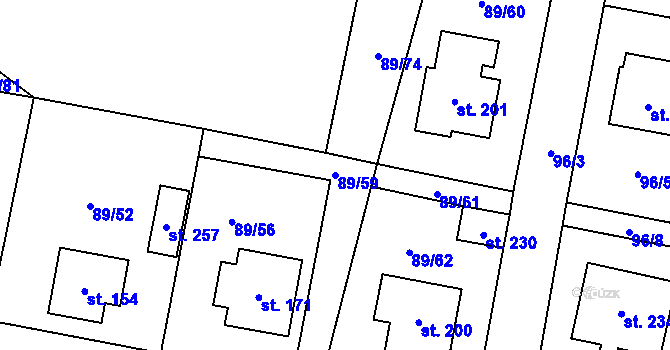 Parcela st. 89/59 v KÚ Rváčov u Hlinska, Katastrální mapa