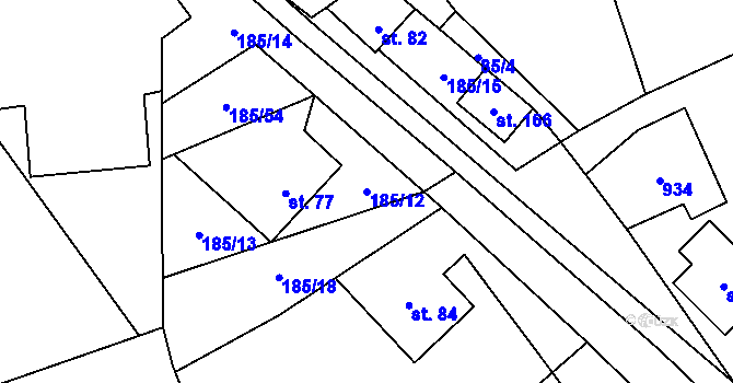 Parcela st. 185/12 v KÚ Rváčov u Hlinska, Katastrální mapa