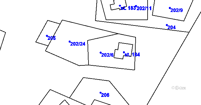 Parcela st. 202/6 v KÚ Rváčov u Hlinska, Katastrální mapa