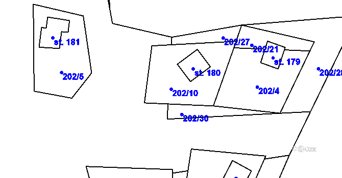 Parcela st. 202/10 v KÚ Rváčov u Hlinska, Katastrální mapa