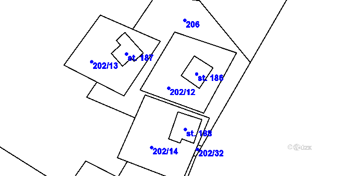 Parcela st. 202/12 v KÚ Rváčov u Hlinska, Katastrální mapa