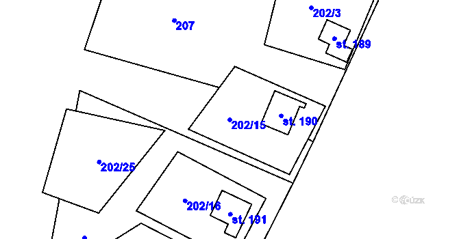 Parcela st. 202/15 v KÚ Rváčov u Hlinska, Katastrální mapa