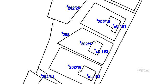 Parcela st. 202/17 v KÚ Rváčov u Hlinska, Katastrální mapa