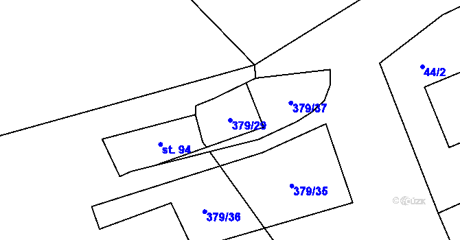 Parcela st. 379/29 v KÚ Rváčov u Hlinska, Katastrální mapa