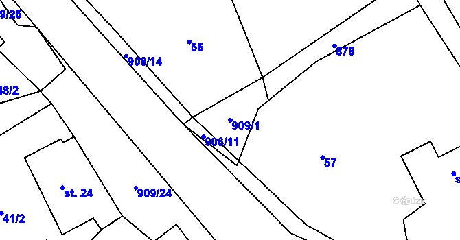 Parcela st. 909/1 v KÚ Rváčov u Hlinska, Katastrální mapa