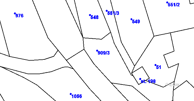 Parcela st. 909/3 v KÚ Rváčov u Hlinska, Katastrální mapa