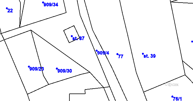 Parcela st. 909/4 v KÚ Rváčov u Hlinska, Katastrální mapa