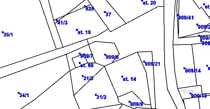 Parcela st. 909/6 v KÚ Rváčov u Hlinska, Katastrální mapa