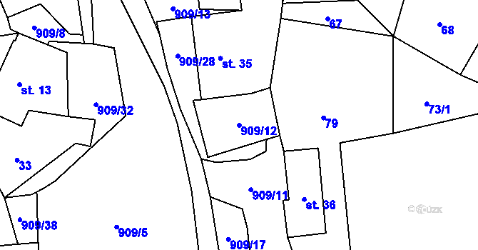 Parcela st. 909/12 v KÚ Rváčov u Hlinska, Katastrální mapa
