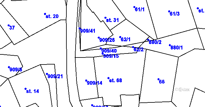 Parcela st. 909/15 v KÚ Rváčov u Hlinska, Katastrální mapa