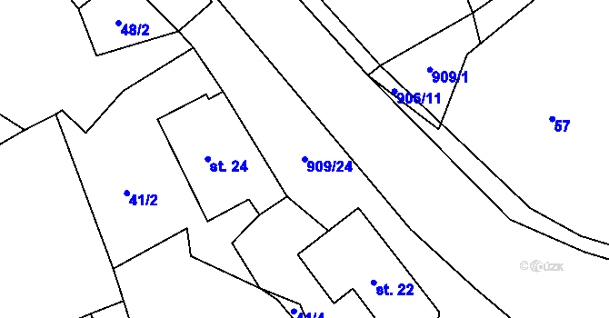 Parcela st. 909/24 v KÚ Rváčov u Hlinska, Katastrální mapa