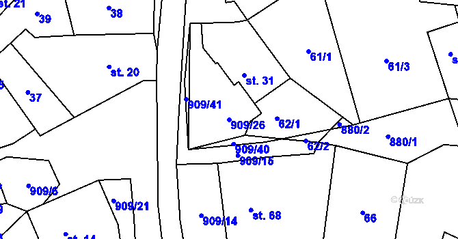 Parcela st. 909/26 v KÚ Rváčov u Hlinska, Katastrální mapa