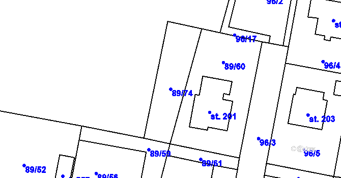 Parcela st. 89/74 v KÚ Rváčov u Hlinska, Katastrální mapa