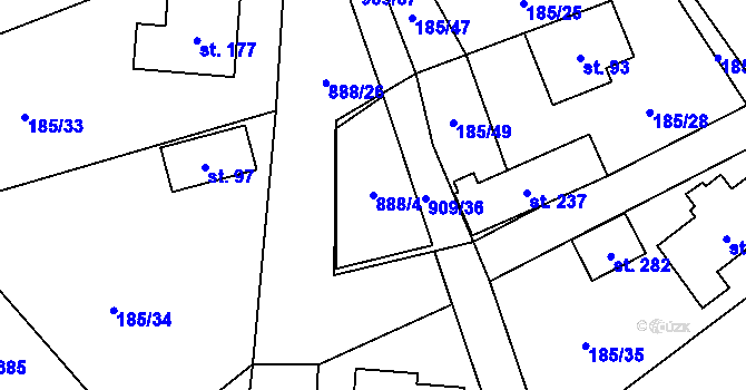 Parcela st. 888/4 v KÚ Rváčov u Hlinska, Katastrální mapa