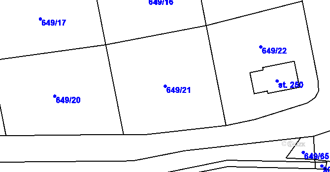 Parcela st. 649/21 v KÚ Rváčov u Hlinska, Katastrální mapa
