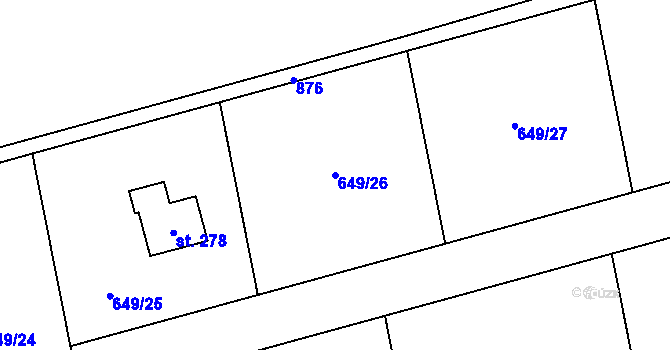 Parcela st. 649/26 v KÚ Rváčov u Hlinska, Katastrální mapa