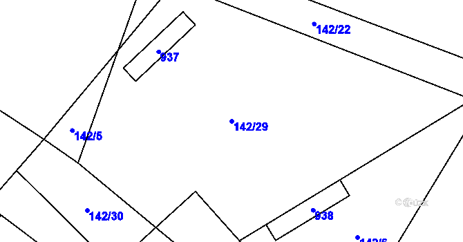 Parcela st. 142/29 v KÚ Rváčov u Hlinska, Katastrální mapa