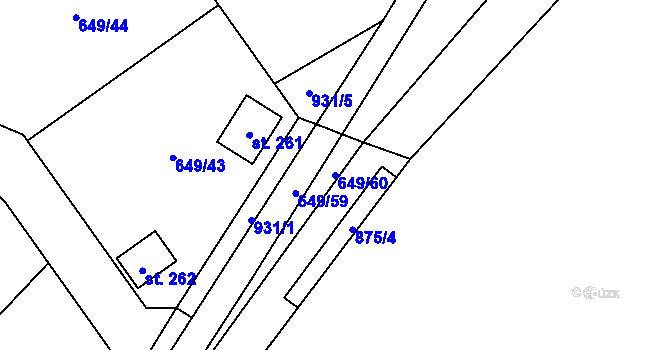 Parcela st. 649/60 v KÚ Rváčov u Hlinska, Katastrální mapa