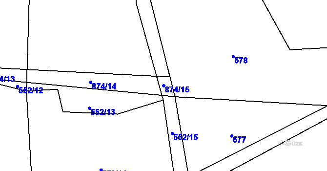 Parcela st. 874/15 v KÚ Rváčov u Hlinska, Katastrální mapa