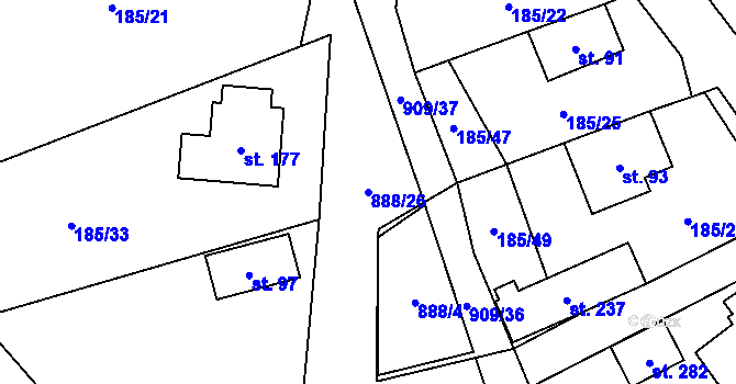 Parcela st. 888/26 v KÚ Rváčov u Hlinska, Katastrální mapa