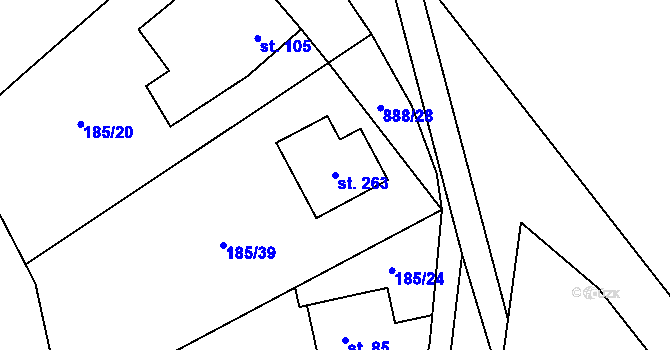 Parcela st. 263 v KÚ Rváčov u Hlinska, Katastrální mapa