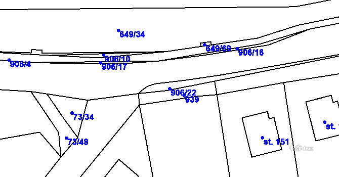 Parcela st. 906/22 v KÚ Rváčov u Hlinska, Katastrální mapa