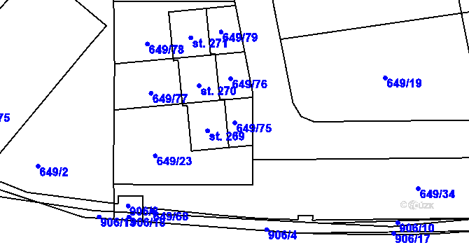 Parcela st. 649/75 v KÚ Rváčov u Hlinska, Katastrální mapa