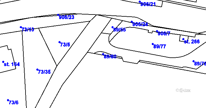 Parcela st. 89/80 v KÚ Rváčov u Hlinska, Katastrální mapa