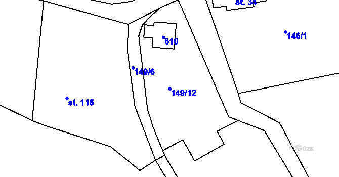 Parcela st. 149/12 v KÚ Bosyně, Katastrální mapa