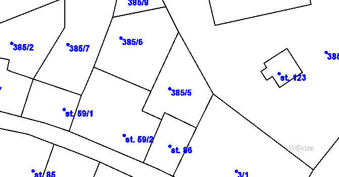 Parcela st. 385/5 v KÚ Bosyně, Katastrální mapa